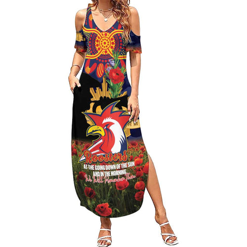 Personalised Roosters Rugby ANZAC Day Family Matching Summer Maxi Dress and Hawaiian Shirt Last Post Poppy We Will Remember Them