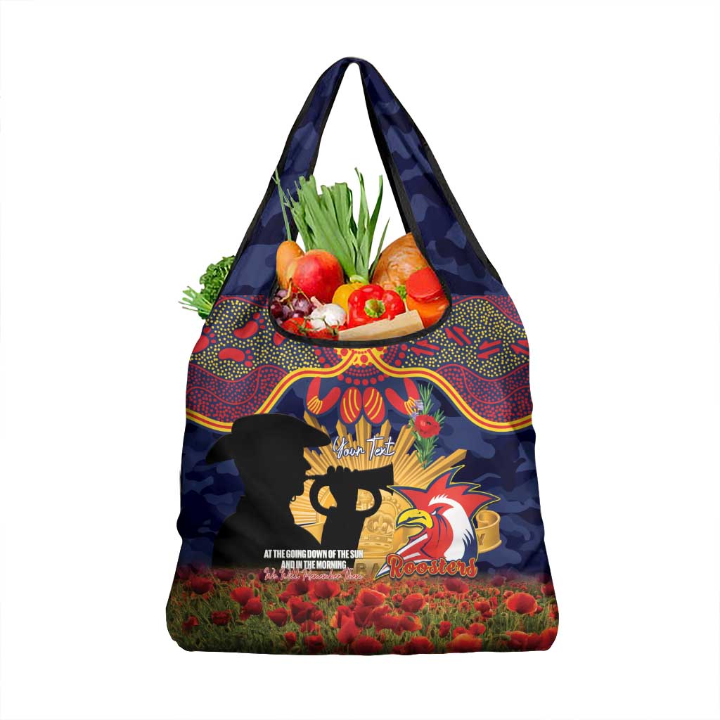 Personalised Roosters Rugby ANZAC Day Grocery Bag Last Post Poppy We Will Remember Them