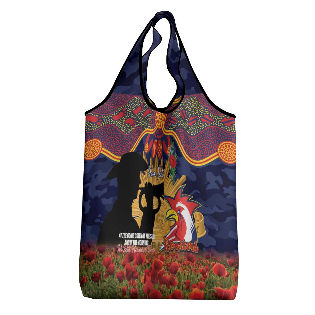 Personalised Roosters Rugby ANZAC Day Grocery Bag Last Post Poppy We Will Remember Them