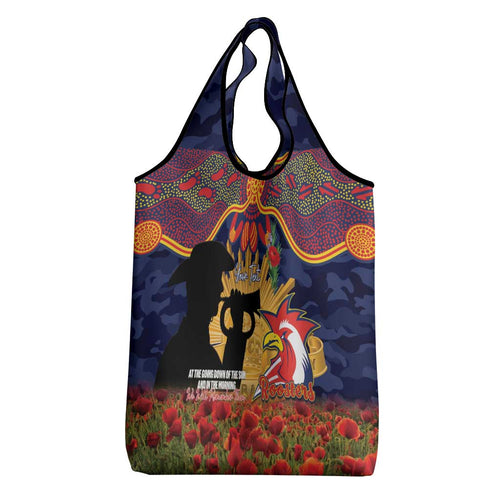 Personalised Roosters Rugby ANZAC Day Grocery Bag Last Post Poppy We Will Remember Them