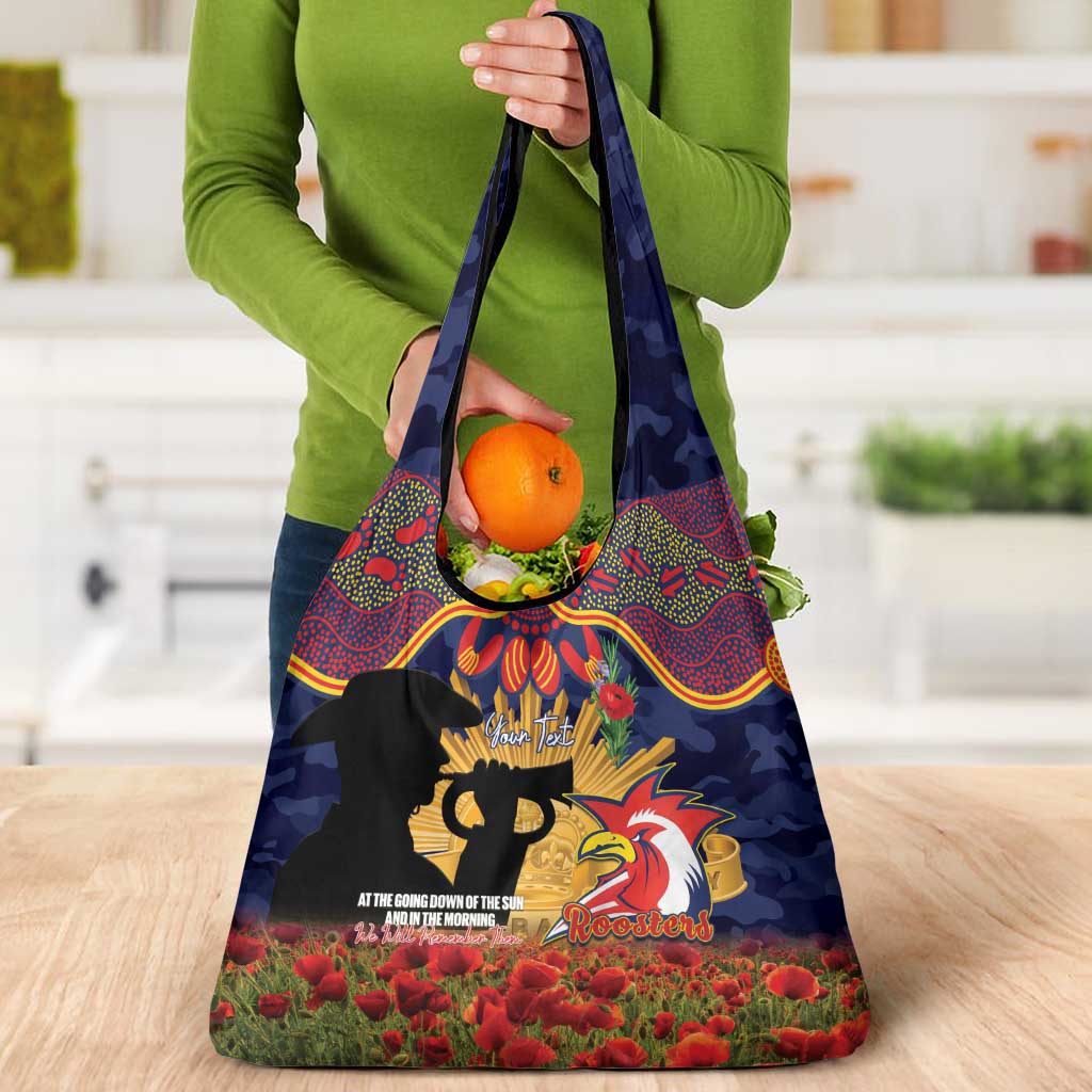 Personalised Roosters Rugby ANZAC Day Grocery Bag Last Post Poppy We Will Remember Them