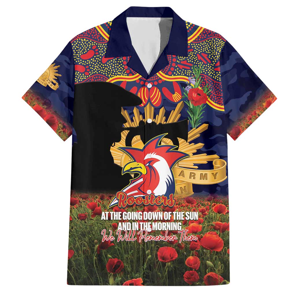 Personalised Roosters Rugby ANZAC Day Hawaiian Shirt Last Post Poppy We Will Remember Them