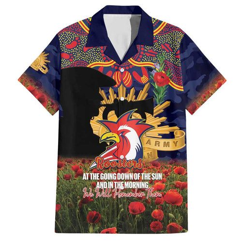 Personalised Roosters Rugby ANZAC Day Hawaiian Shirt Last Post Poppy We Will Remember Them