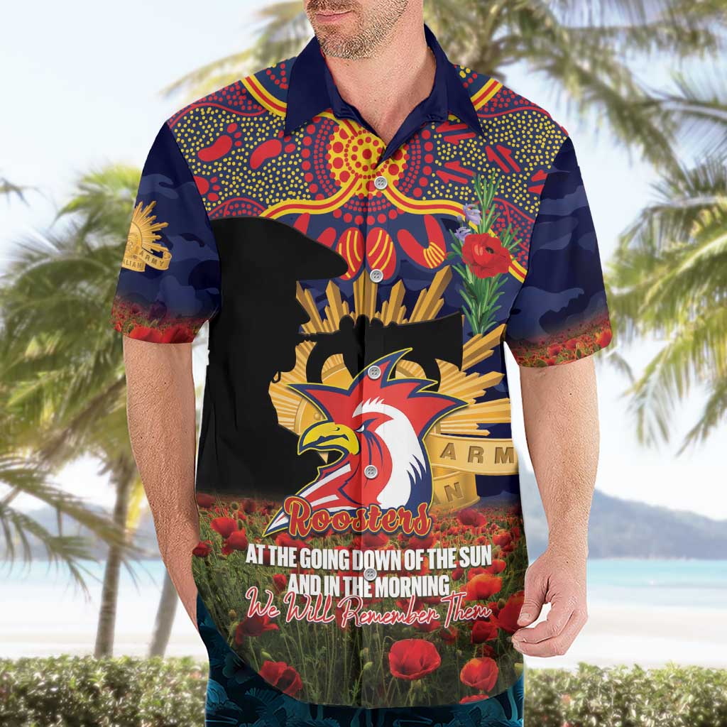 Personalised Roosters Rugby ANZAC Day Hawaiian Shirt Last Post Poppy We Will Remember Them