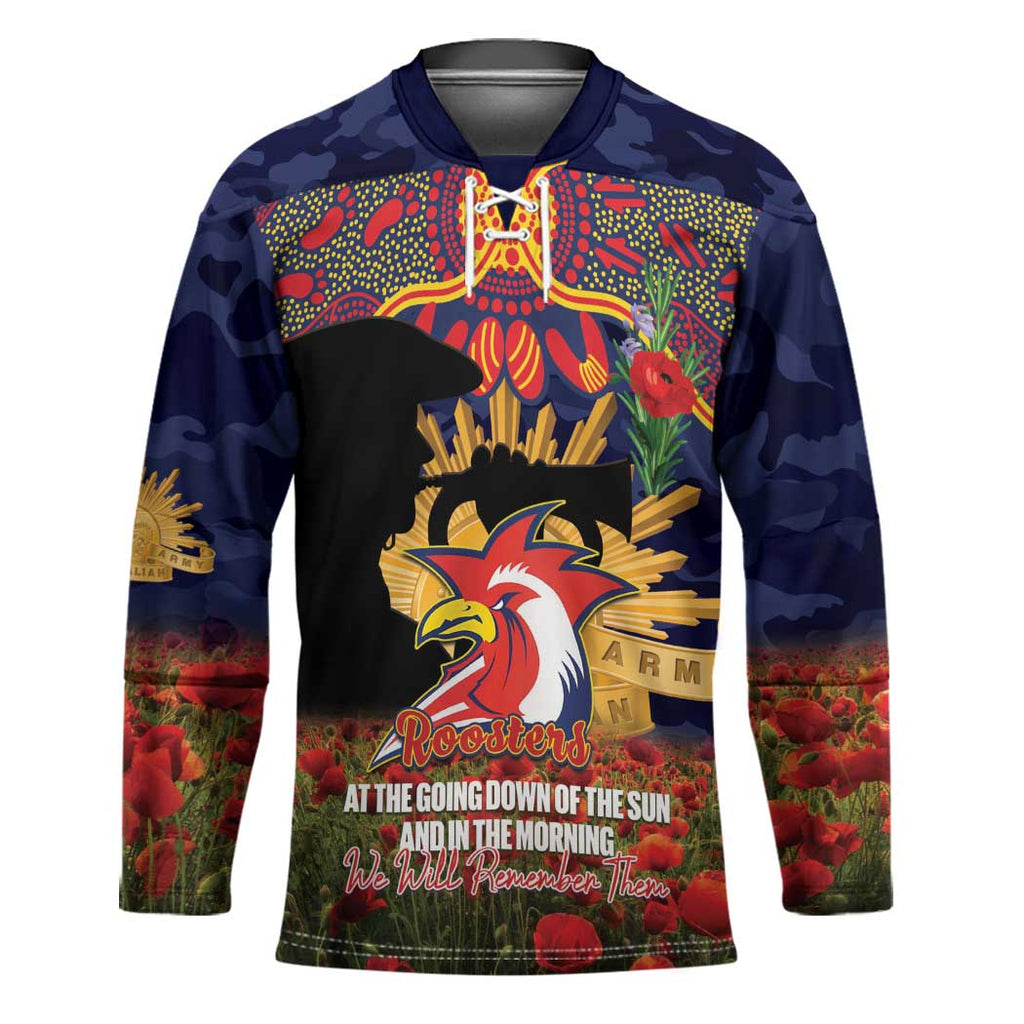 Personalised Roosters Rugby ANZAC Day Hockey Jersey Last Post Poppy We Will Remember Them