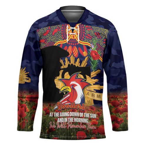 Personalised Roosters Rugby ANZAC Day Hockey Jersey Last Post Poppy We Will Remember Them