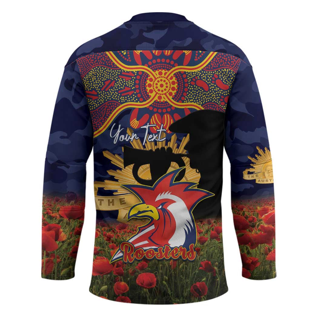 Personalised Roosters Rugby ANZAC Day Hockey Jersey Last Post Poppy We Will Remember Them