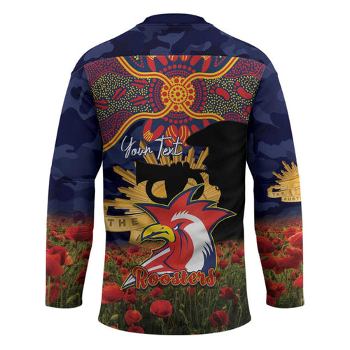 Personalised Roosters Rugby ANZAC Day Hockey Jersey Last Post Poppy We Will Remember Them