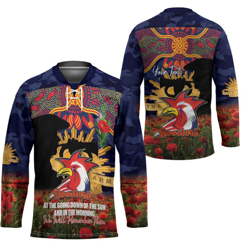 Personalised Roosters Rugby ANZAC Day Hockey Jersey Last Post Poppy We Will Remember Them