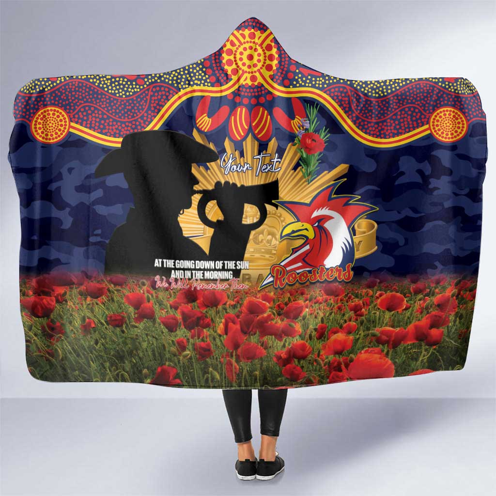 Personalised Roosters Rugby ANZAC Day Hooded Blanket Last Post Poppy We Will Remember Them