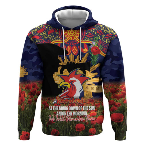 Personalised Roosters Rugby ANZAC Day Hoodie Last Post Poppy We Will Remember Them