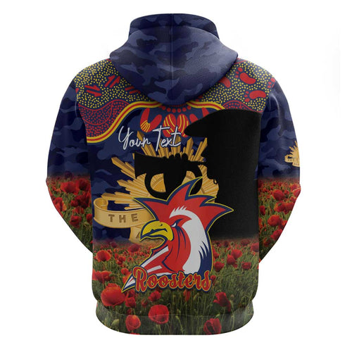 Personalised Roosters Rugby ANZAC Day Hoodie Last Post Poppy We Will Remember Them