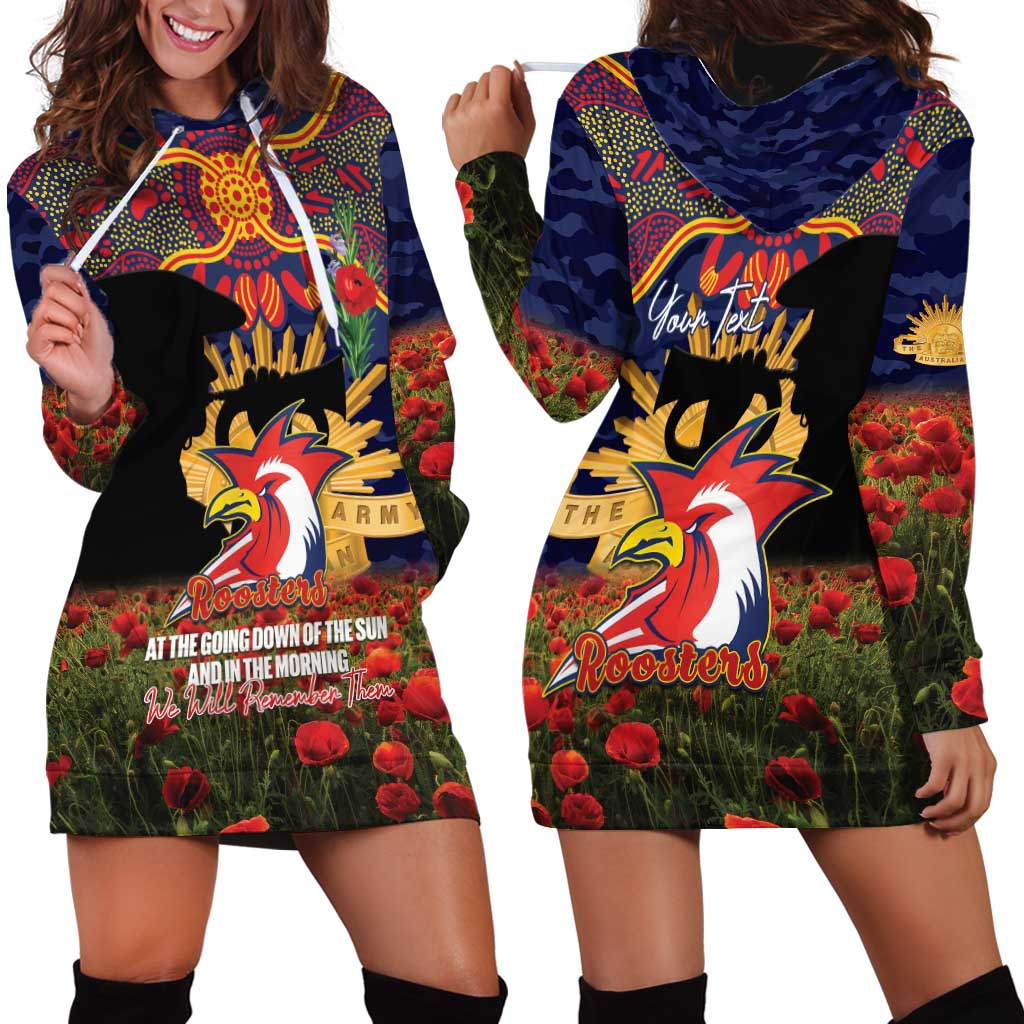 Personalised Roosters Rugby ANZAC Day Hoodie Dress Last Post Poppy We Will Remember Them