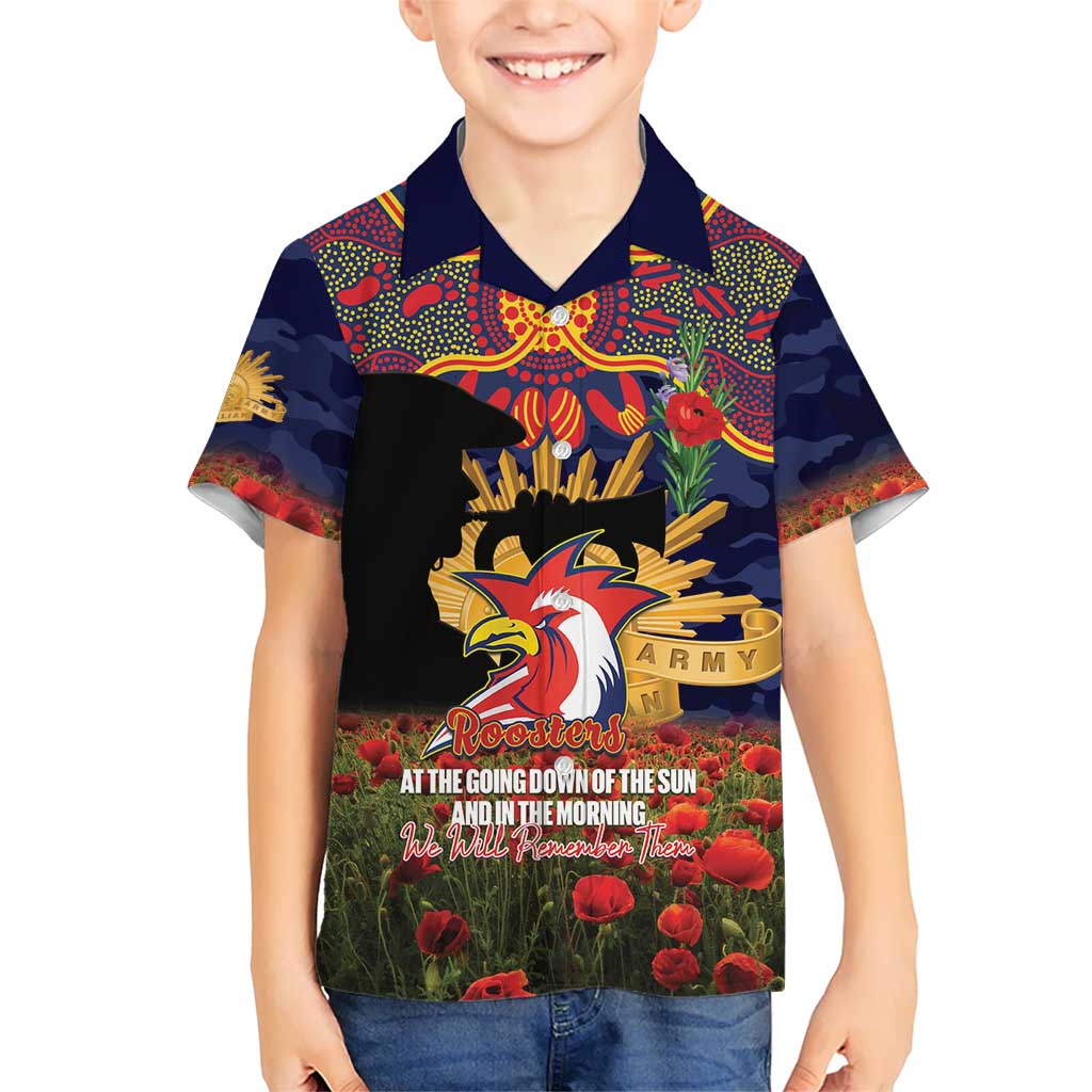 Personalised Roosters Rugby ANZAC Day Kid Hawaiian Shirt Last Post Poppy We Will Remember Them