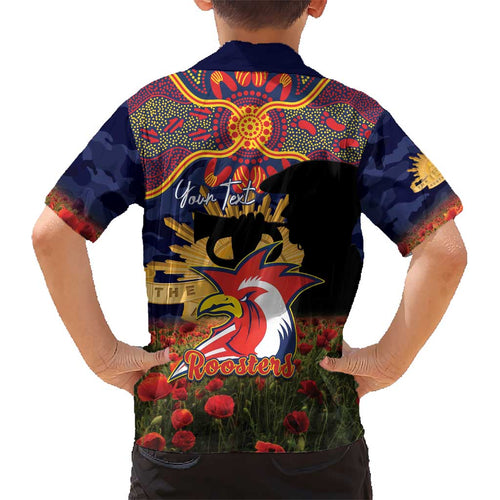 Personalised Roosters Rugby ANZAC Day Kid Hawaiian Shirt Last Post Poppy We Will Remember Them