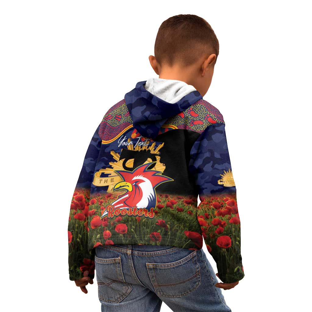 Personalised Roosters Rugby ANZAC Day Kid Hoodie Last Post Poppy We Will Remember Them