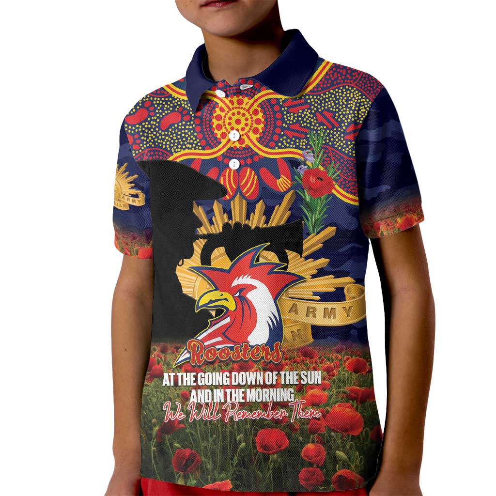 Personalised Roosters Rugby ANZAC Day Kid Polo Shirt Last Post Poppy We Will Remember Them