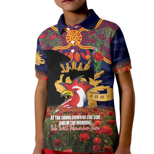 Personalised Roosters Rugby ANZAC Day Kid Polo Shirt Last Post Poppy We Will Remember Them