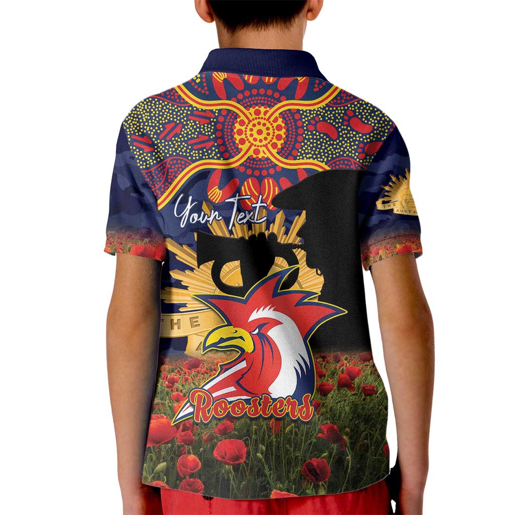 Personalised Roosters Rugby ANZAC Day Kid Polo Shirt Last Post Poppy We Will Remember Them