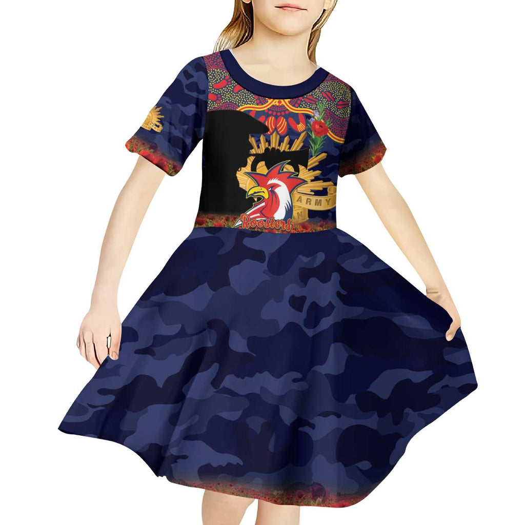 Personalised Roosters Rugby ANZAC Day Kid Short Sleeve Dress Last Post Poppy We Will Remember Them