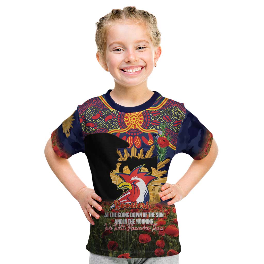 Personalised Roosters Rugby ANZAC Day Kid T Shirt Last Post Poppy We Will Remember Them