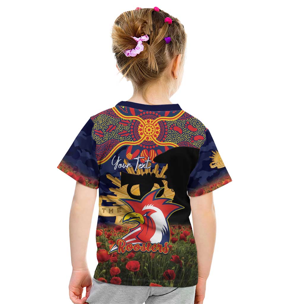 Personalised Roosters Rugby ANZAC Day Kid T Shirt Last Post Poppy We Will Remember Them