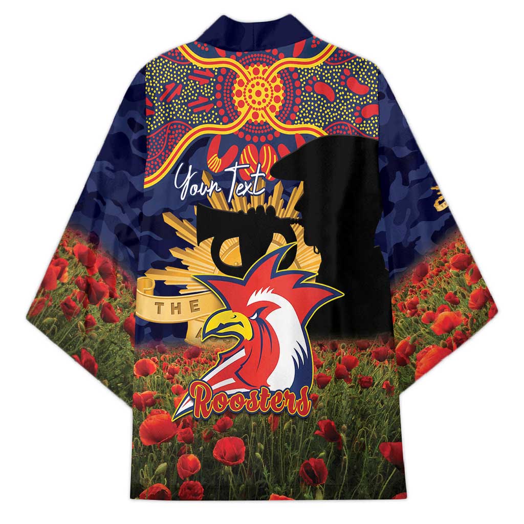 Personalised Roosters Rugby ANZAC Day Kimono Last Post Poppy We Will Remember Them