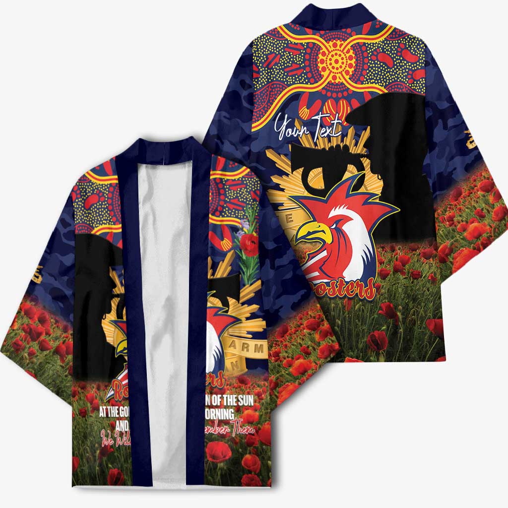 Personalised Roosters Rugby ANZAC Day Kimono Last Post Poppy We Will Remember Them