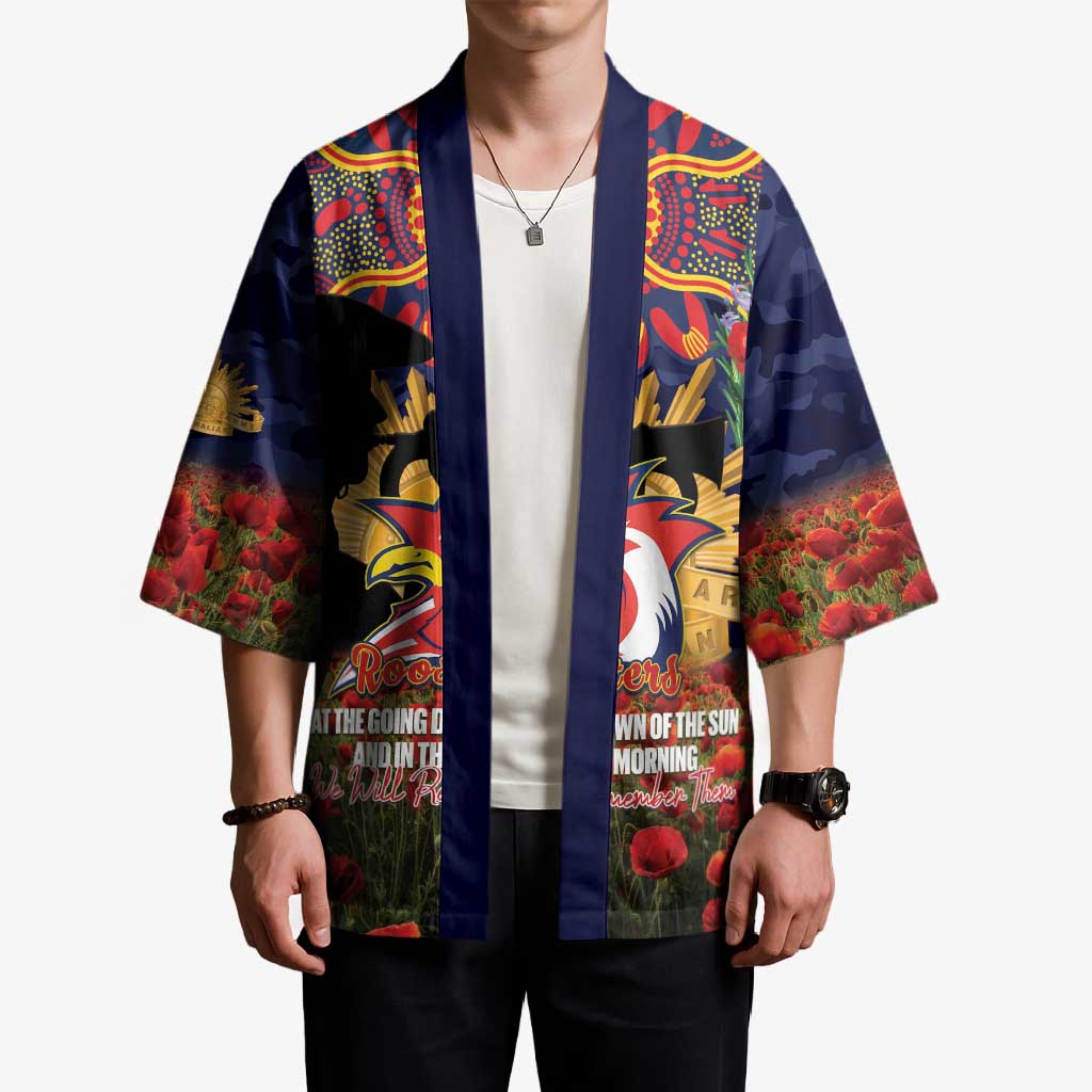 Personalised Roosters Rugby ANZAC Day Kimono Last Post Poppy We Will Remember Them