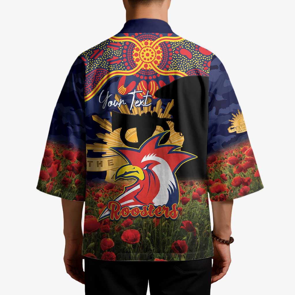 Personalised Roosters Rugby ANZAC Day Kimono Last Post Poppy We Will Remember Them