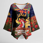 Personalised Roosters Rugby ANZAC Day Kimono Sleeve Blouse Last Post Poppy We Will Remember Them