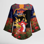 Personalised Roosters Rugby ANZAC Day Kimono Sleeve Blouse Last Post Poppy We Will Remember Them