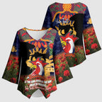 Personalised Roosters Rugby ANZAC Day Kimono Sleeve Blouse Last Post Poppy We Will Remember Them