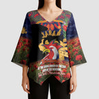 Personalised Roosters Rugby ANZAC Day Kimono Sleeve Blouse Last Post Poppy We Will Remember Them