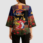 Personalised Roosters Rugby ANZAC Day Kimono Sleeve Blouse Last Post Poppy We Will Remember Them