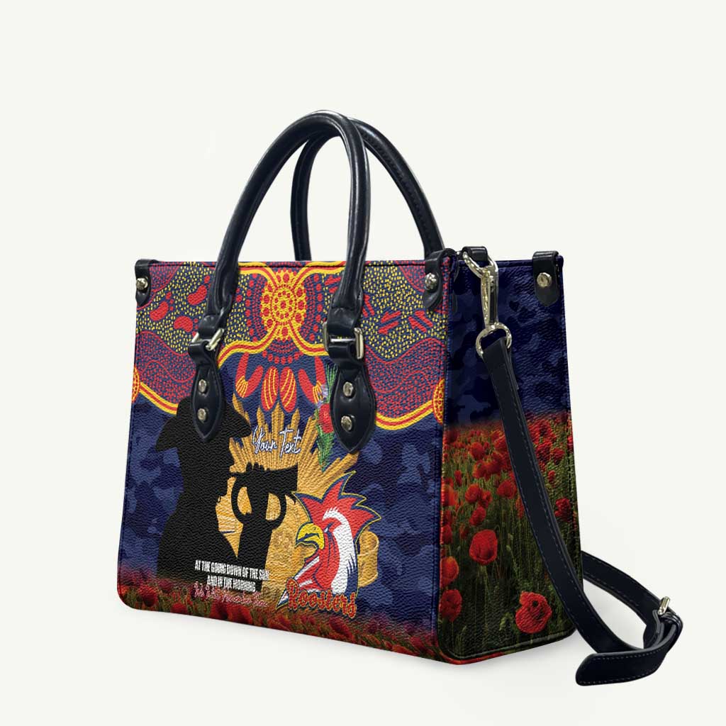 Personalised Roosters Rugby ANZAC Day Leather Bag Last Post Poppy We Will Remember Them