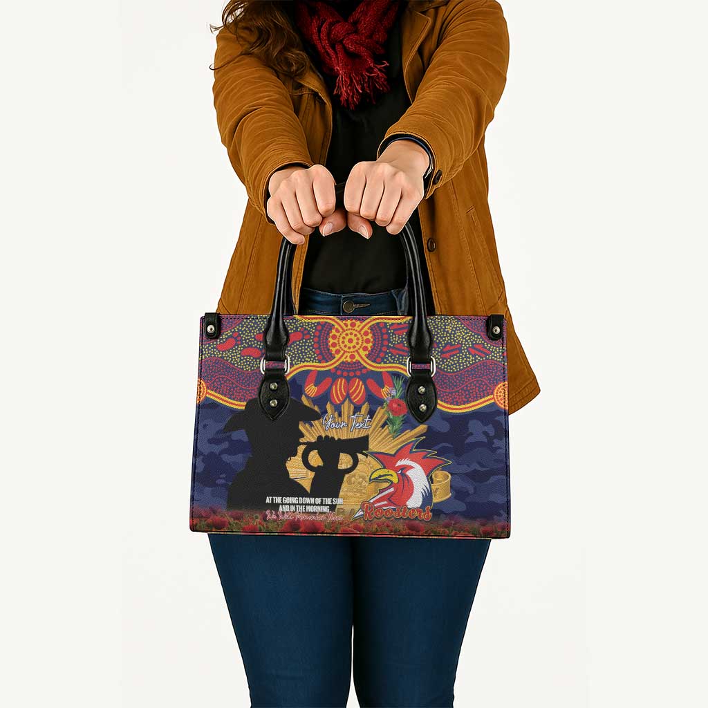Personalised Roosters Rugby ANZAC Day Leather Bag Last Post Poppy We Will Remember Them