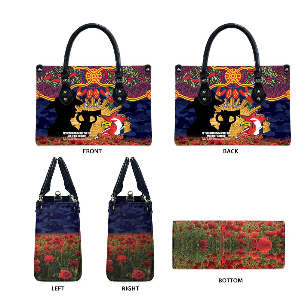 Personalised Roosters Rugby ANZAC Day Leather Bag Last Post Poppy We Will Remember Them