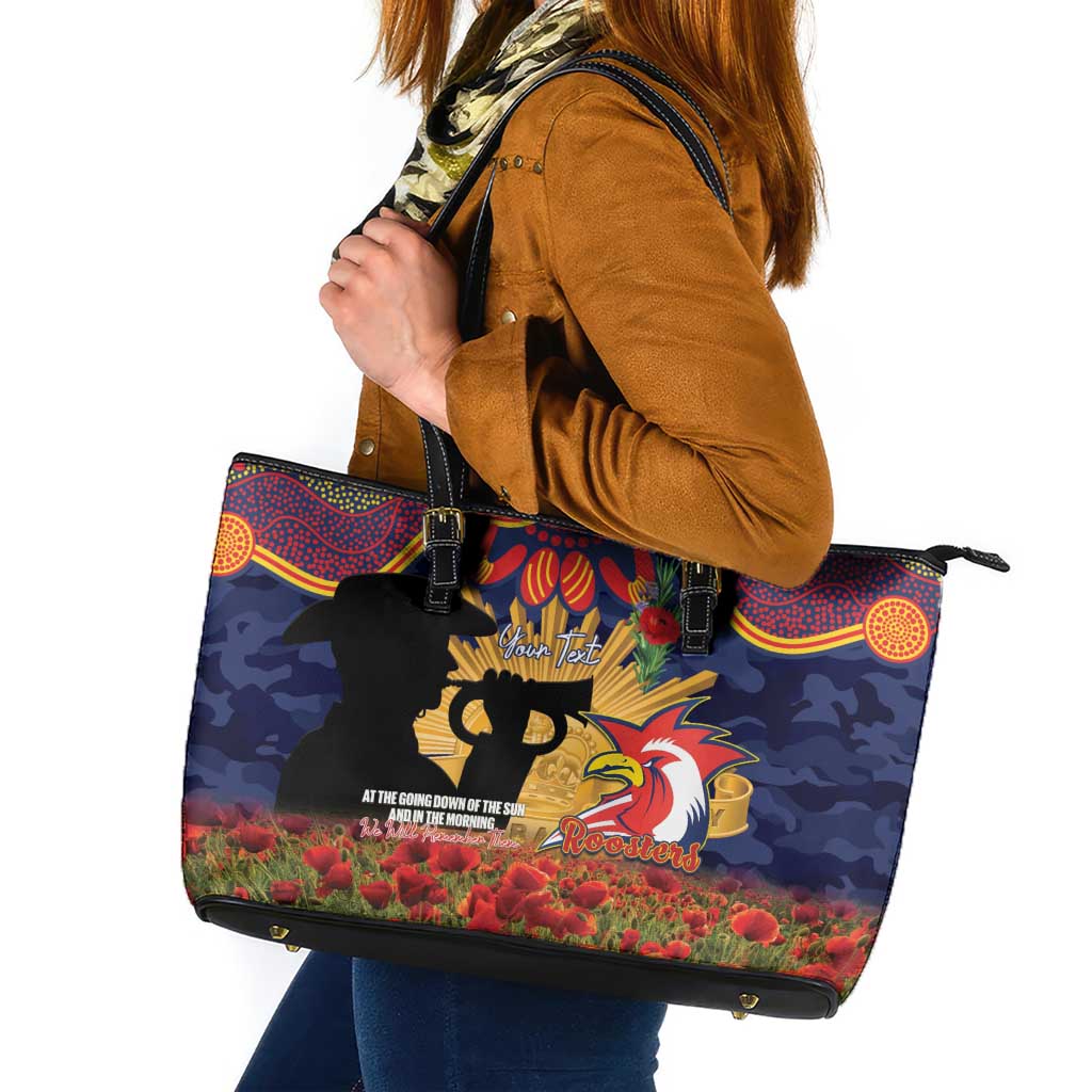 Personalised Roosters Rugby ANZAC Day Leather Tote Bag Last Post Poppy We Will Remember Them