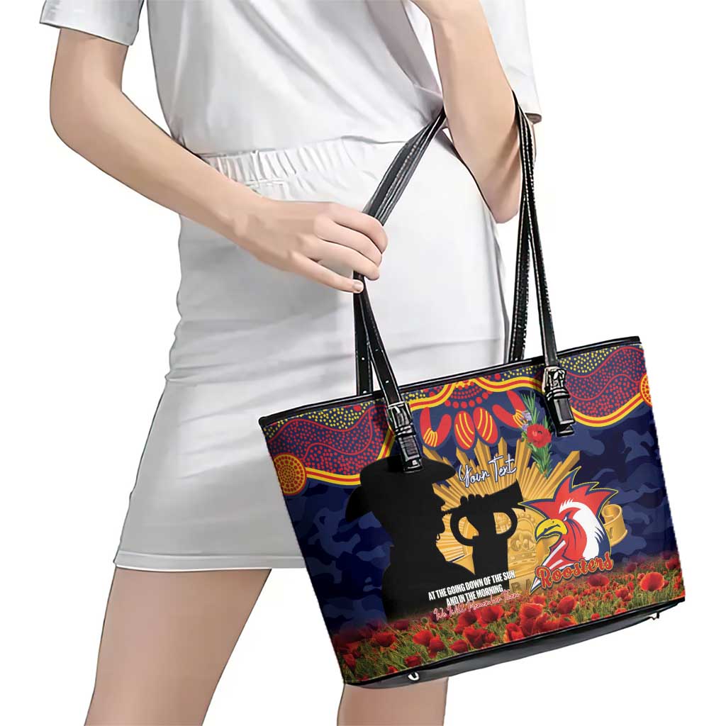 Personalised Roosters Rugby ANZAC Day Leather Tote Bag Last Post Poppy We Will Remember Them