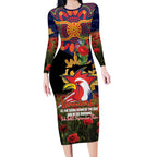 Personalised Roosters Rugby ANZAC Day Long Sleeve Bodycon Dress Last Post Poppy We Will Remember Them