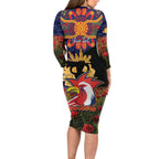 Personalised Roosters Rugby ANZAC Day Long Sleeve Bodycon Dress Last Post Poppy We Will Remember Them