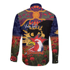 Personalised Roosters Rugby ANZAC Day Long Sleeve Button Shirt Last Post Poppy We Will Remember Them
