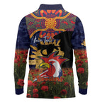 Personalised Roosters Rugby ANZAC Day Long Sleeve Polo Shirt Last Post Poppy We Will Remember Them