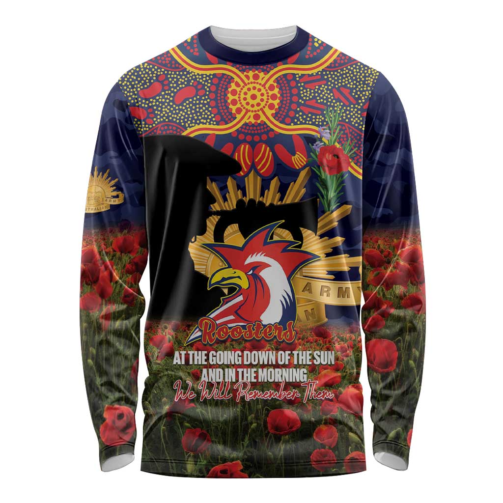 Personalised Roosters Rugby ANZAC Day Long Sleeve Shirt Last Post Poppy We Will Remember Them