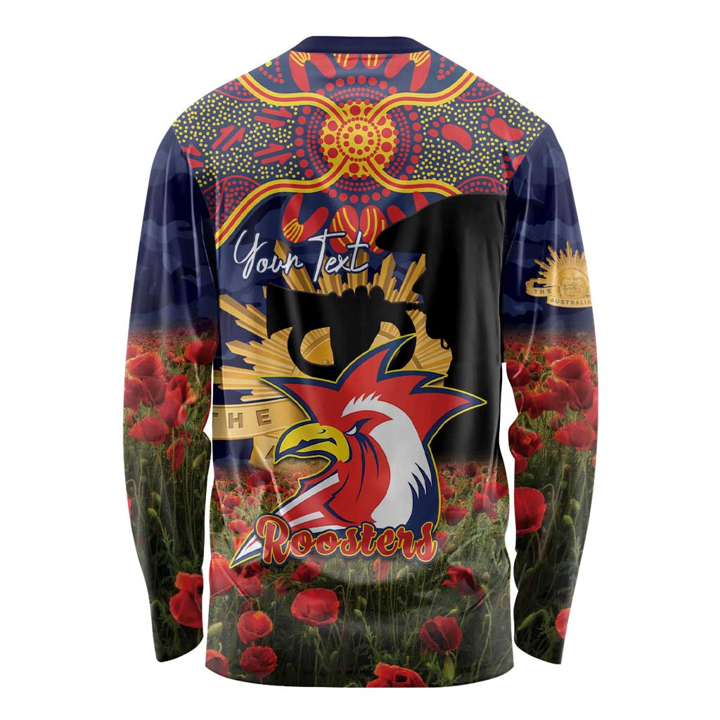 Personalised Roosters Rugby ANZAC Day Long Sleeve Shirt Last Post Poppy We Will Remember Them