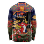 Personalised Roosters Rugby ANZAC Day Long Sleeve Shirt Last Post Poppy We Will Remember Them