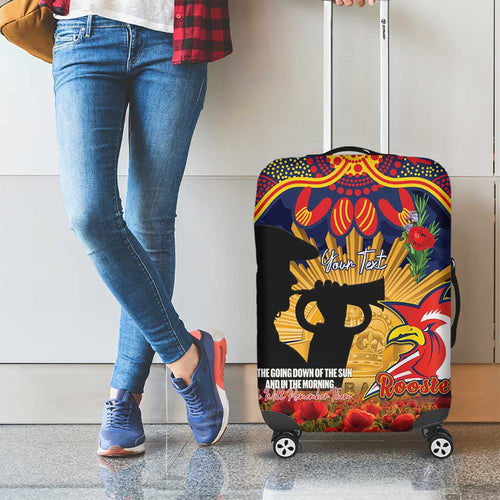 Personalised Roosters Rugby ANZAC Day Luggage Cover Last Post Poppy We Will Remember Them