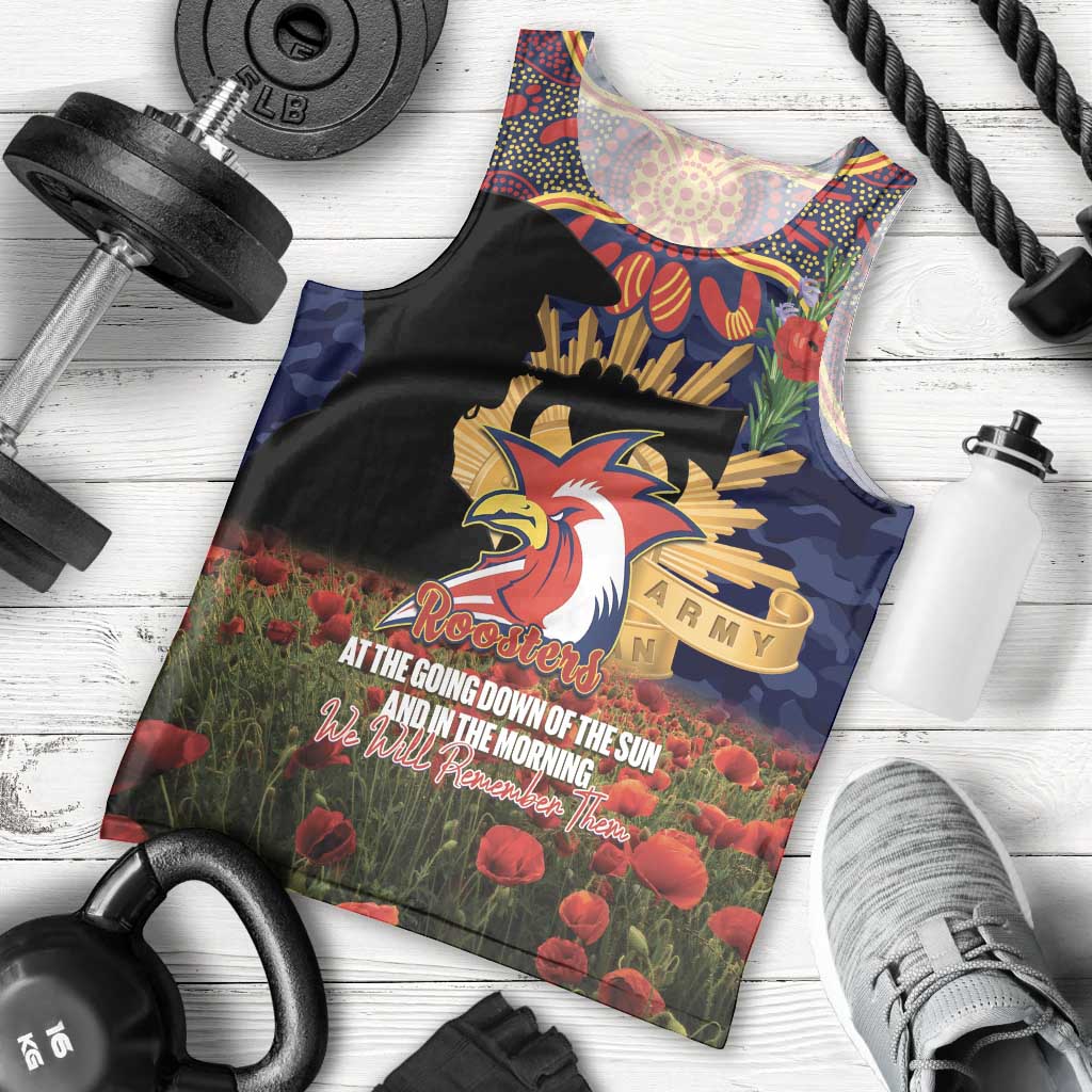 Personalised Roosters Rugby ANZAC Day Men Tank Top Last Post Poppy We Will Remember Them
