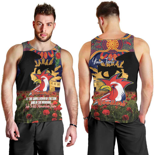 Personalised Roosters Rugby ANZAC Day Men Tank Top Last Post Poppy We Will Remember Them